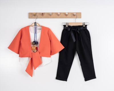 Toptan Kız Çocuk 3'lü Ceket, Bluz ve Pantolon Takımı 3-7Y Moda Mira 1080-7055 - 3