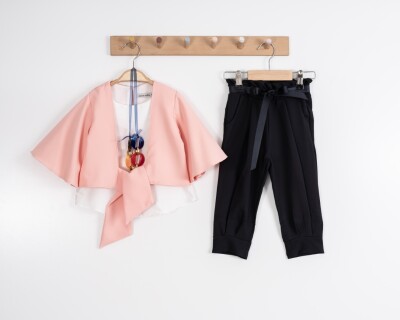 Toptan Kız Çocuk 3'lü Ceket, Bluz ve Pantolon Takımı 3-7Y Moda Mira 1080-7055 - 4