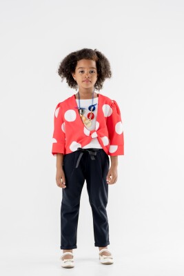 Toptan Kız Çocuk 3'lü Ceket, Bluz ve Pantolon Takımı 3-7Y Moda Mira 1080-7061 Fuşya