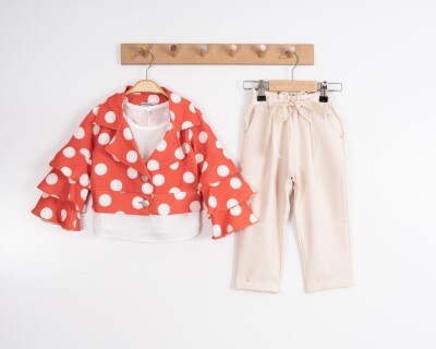 Toptan Kız Çocuk 3'lü Ceket, Bluz ve Pantolon Takımı 3-7Y Moda Mira 1080-7122 - 2