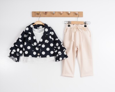 Toptan Kız Çocuk 3'lü Ceket, Bluz ve Pantolon Takımı 3-7Y Moda Mira 1080-7122 - 4