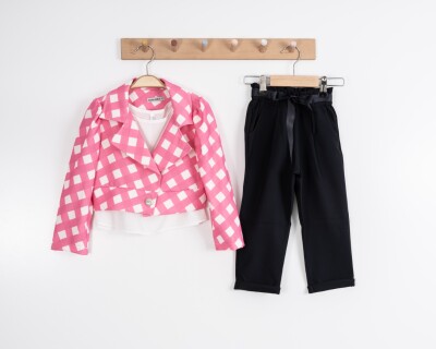 Toptan Kız Çocuk 3'lü Ceket, Bluz ve Pantolon Takımı 3-7Y Moda Mira 1080-7124 - 1
