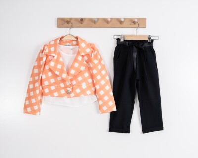 Toptan Kız Çocuk 3'lü Ceket, Bluz ve Pantolon Takımı 3-7Y Moda Mira 1080-7124 - 3