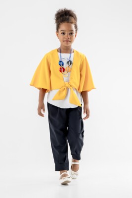Toptan Kız Çocuk 3'lü Ceket, Bluz ve Pantolon Takımı 8-12Y Moda Mira 1080-7056 Sarı