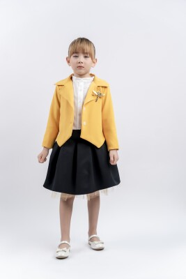 Toptan Kız Çocuk 3'lü Ceket Gömlek ve Etek Takım 3-6M Eray Kids 1044-13237 Sarı
