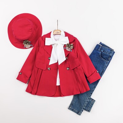 Toptan Kız Çocuk 3'lü Ceket, Tişört ve Kot Pantolon Takım 2-6Y Miss Lore 1055-5607 - Miss Lore