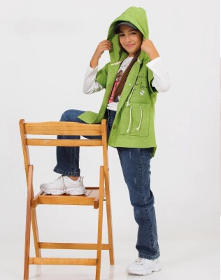 Toptan Kız Çocuk 3'lü Ceket, Tişört ve Pantolon Takım 6-10Y Miss Lore 1055-5627 Yeşil