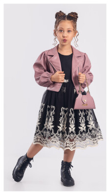 Toptan Kız Çocuk 3'lü Elbise, Ceket ve Çanta Takımı 6-12Y Tivido 1042-2542 - Tivido
