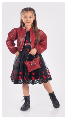 Toptan Kız Çocuk 3'lü Elbise, Ceket ve Çanta Takımı 6-12Y Tivido 1042-2543 - Tivido