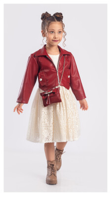 Toptan Kız Çocuk 3'lü Elbise, Ceket ve Çanta Takımı 6-12Y Tivido 1042-2546 - Tivido