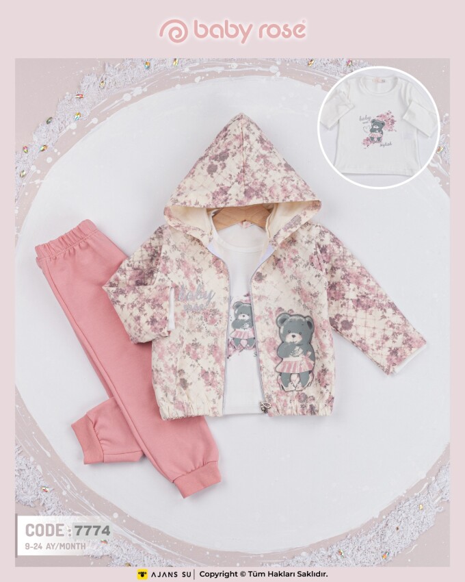 Toptan Kız Çocuk 3'lü Eşofman Takım 9-24M BabyRose 1002-7774 - 1