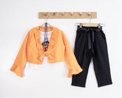 Toptan Kız Çocuk 3'lü Fırfırlı Bolero Pantolon ve Bluz Takım 3-7Y Moda Mira 1080-7100 - 4