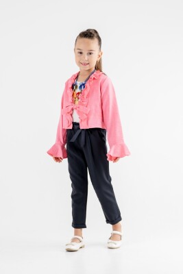 Toptan Kız Çocuk 3'lü Fırfırlı Bolero Pantolon ve Bluz Takım 8-12Y Moda Mira 1080-7101 - 1