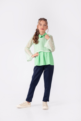 Toptan Kız Çocuk 3'lü Gömlek, Crop Body ve Pantolon Takım 12-15Y Pafim 2041-Y23-3218 - 2