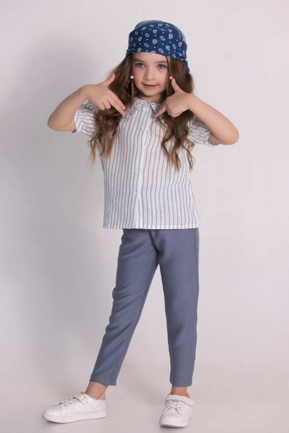 Toptan Kız Çocuk 3'lü Gömlek, Pantolon ve Bandana Takımı 4-9Y Boys&Girls 1081-0221 - 1