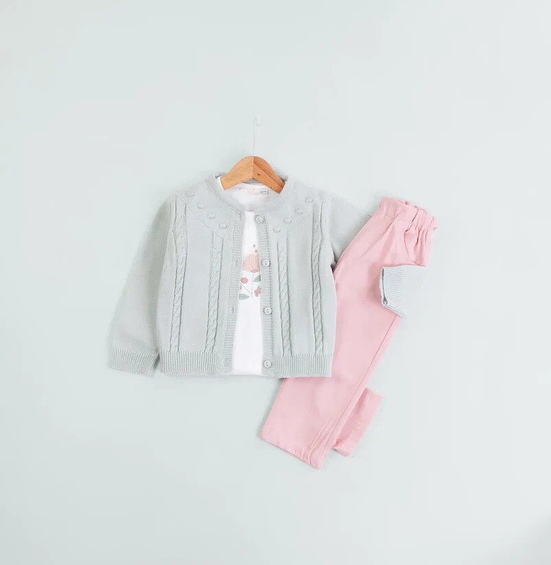 Toptan Kız Çocuk 3'lü Hırka Long Sleeve Body and Pants Set 1-4Y BabyRose 1002-4707 - 1