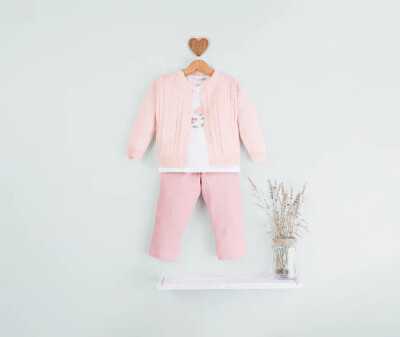 Toptan Kız Çocuk 3'lü Hırka Long Sleeve Body and Pants Set 1-4Y BabyRose 1002-4707 - 2