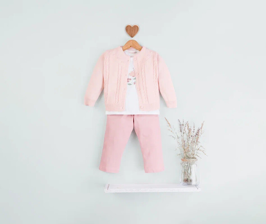 Toptan Kız Çocuk 3'lü Hırka Long Sleeve Body and Pants Set 1-4Y BabyRose 1002-4707 - 2