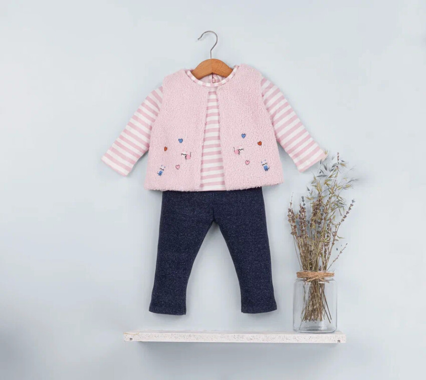 Toptan Kız Çocuk 3'lü Kot Tayt Yelek ve Body Takım 6-18M BabyRose 1002-4598 - 1