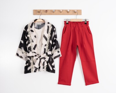 Toptan Kız Çocuk 3'lü Tunikli Ceket, Tişört ve Pantolon Takımı 3-7Y Moda Mira 1080-7098 - 4