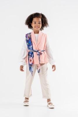 Toptan Kız Çocuk 3'lü Yelek, Bluz ve Pantolon Takım 3-7Y Moda Mira 1080-7134 - Moda Mira