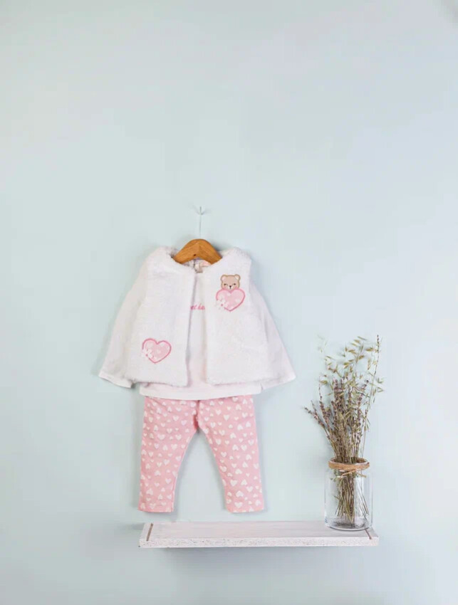 Toptan Kız Çocuk 3'lü Yelek Pantolon ve Body Takım 6-18M BabyRose 1002-4586 - 1