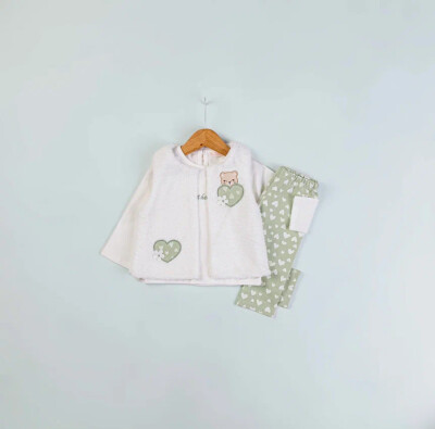 Toptan Kız Çocuk 3'lü Yelek Pantolon ve Body Takım 6-18M BabyRose 1002-4586 Mint yeşili