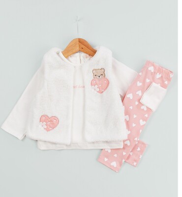 Toptan Kız Çocuk 3'lü Yelek Pantolon ve Body Takım 6-18M BabyRose 1002-4586 Somon