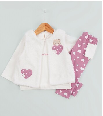 Toptan Kız Çocuk 3'lü Yelek Pantolon ve Body Takım 6-18M BabyRose 1002-4586 Gül Kurusu