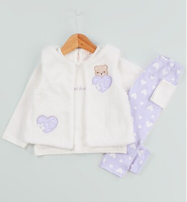 Toptan Kız Çocuk 3'lü Yelek Pantolon ve Body Takım 6-18M BabyRose 1002-4586 Koyu Lila