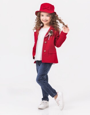 Toptan Kız Çocuk 4'lü Ceket, Badi, Şapka ve Pantolon Takım 2-6Y Miss Lore 1055-5608 - 4