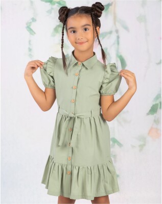 Toptan Kız Çocuk Apple Patlı Elbise 10-13Y Wizzy 2038-3495 Yeşil