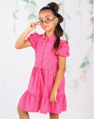 Toptan Kız Çocuk Apple Patlı Elbise 10-13Y Wizzy 2038-3495 Fuşya