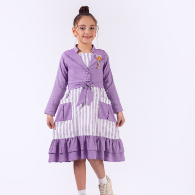 Toptan Kız Çocuk B0lerolu Elbise 11-14Y Pafim 2041-Y23-3289 Lila