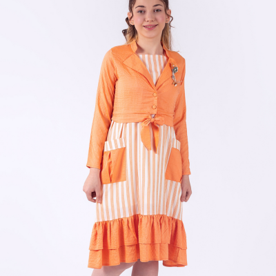 Toptan Kız Çocuk B0lerolu Elbise 7-10Y Pafim 2041-Y23-3288 - Pafim