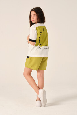 Toptan Kız Çocuk Baskı Detaylı T-shirt 8-15Y Jazziee 2051-241Z4ALM51 Yeşil