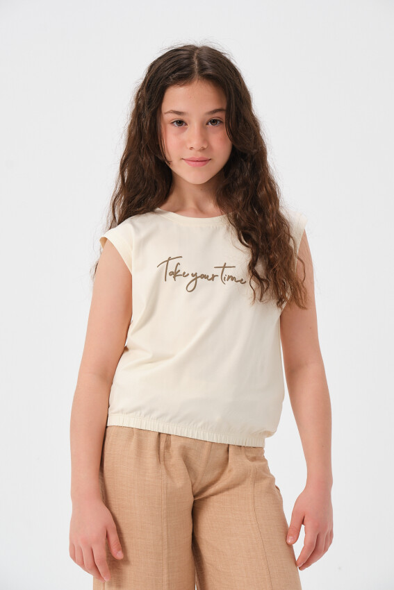 Toptan Kız Çocuk Baskılı Kolsuz T-shirt 8-15Y Jazziee 2051-241Z4ALB51 - 3