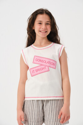 Toptan Kız Çocuk Baskılı Kolsuz T-shirt 8-15Y Jazziee 2051-241Z4ALC51 - Jazziee