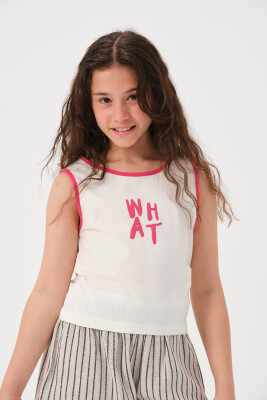 Toptan Kız Çocuk Baskılı Kolsuz T-shirt 8-15Y Jazziee 2051-241Z4ALS51 Fuşya