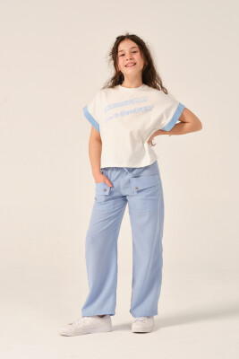 Toptan Kız Çocuk Baskılı T-shirt 8-15Y Jazziee 2051-241Z4ALD51 Mavi