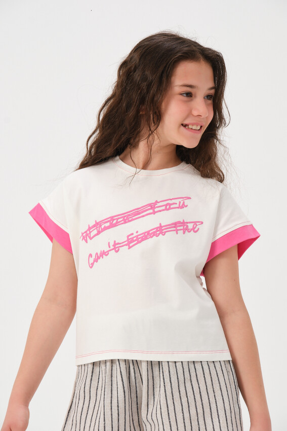 Toptan Kız Çocuk Baskılı T-shirt 8-15Y Jazziee 2051-241Z4ALD51 - 2