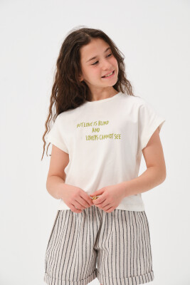 Toptan Kız Çocuk Baskılı T-shirt 8-15Y Jazziee 2051-241Z4ALY51 Yeşil