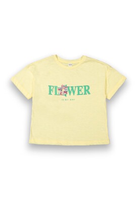 Toptan Kız Çocuk Baskılı Tişört 10-13Y Tuffy 1099-9154 Açık Sarı