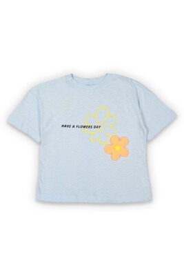 Toptan Kız Çocuk Baskılı Tişört 6-9Y Tuffy 1099-9104 Buz Mavisi