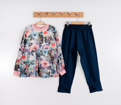Toptan Kız Çocuk Batik Bluzlu Takım 3-7Y Moda Mira 1080-7104 Lacivert