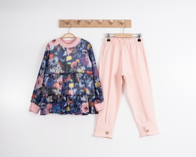 Toptan Kız Çocuk Batık Bluzlu Takım 8-12Y Moda Mira 1080-7105 - Moda Mira