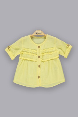 Toptan Kız Çocuk Büzgülü Gömlek 10-13Y Kumru Bebe 1075-3688 Sarı