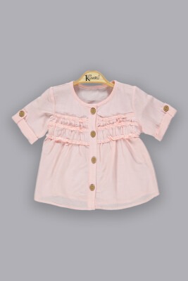 Toptan Kız Çocuk Büzgülü Gömlek 10-13Y Kumru Bebe 1075-3688 Pembe