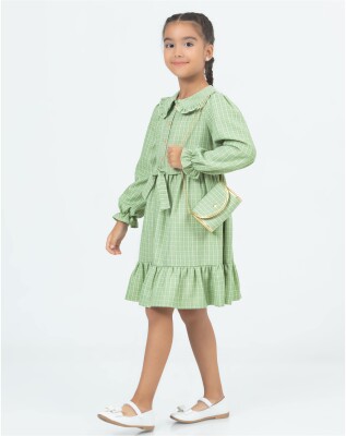 Toptan Kız Çocuk Çantalı Elbise 2-5Y Wizzy 2038-3422 Yeşil