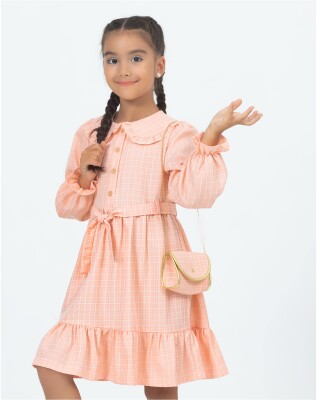 Toptan Kız Çocuk Çantalı Elbise 2-5Y Wizzy 2038-3422 Pudra